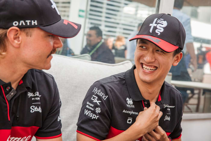 ALfa Romeo driver Zhou Guanyu smiles at the Mexican Grand Prix.
